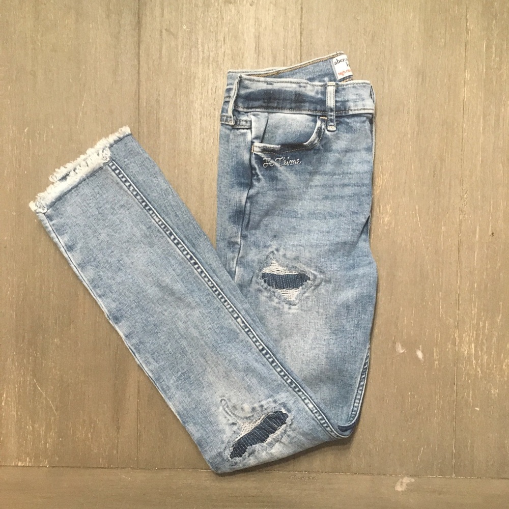 Abercrombie kids ripped jeans high rise 13/14